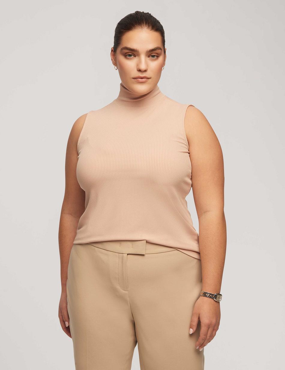 Grande Taille Anne Klein Rib Knit Seamed Mock Neck Shell   | ZWS-1440190